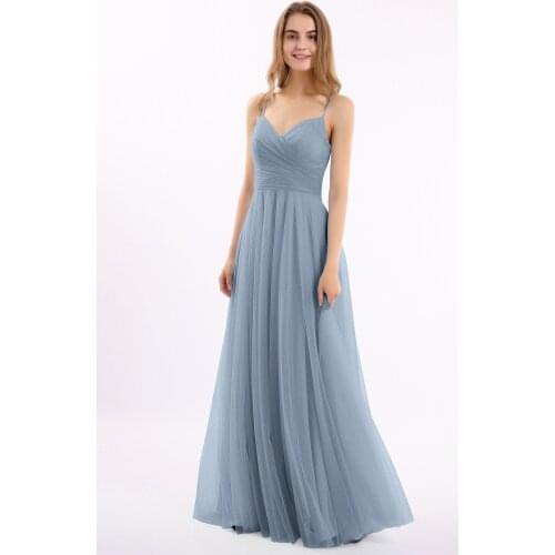 Prom Sage bridesmaid dresses new tulle sexy V neck A Line bohemian style wedding guest dress Floor-Length vestido madrinha