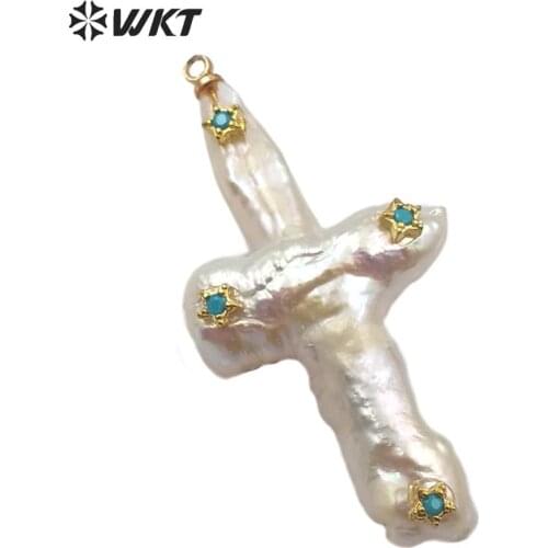 WT-MP139 WKT + shape gold Pendant natural pearl Pendant with Cubic Zirconia women fashion Necklace Pendant Jewelry new gift