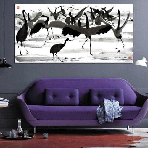 Wu Guanzhong Crane Canvas Painting Print Living Room Home Decoration Modern Wall Art Oil Painting Posters Pictures Framework Art