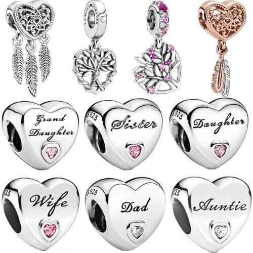 Hot Sale 925 Sterling Silver Heart Shape Charms Beads Fit Original fashion Bracelet Silver Jewelry Making 49 Types Available