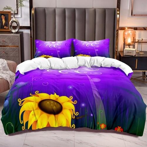 Floral Comforter Cover Bedding Sets with Yellow Sunflowers Duvet Cover Sets Zipper Closure Botanical Theme White Reverse