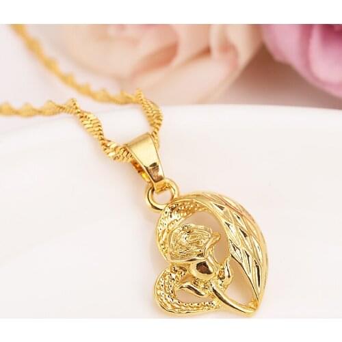 Bangrui Gold filled Love Heart rose flower Pendant Necklaces For Women Lady Original girls party Jewelry Lover mom Gift