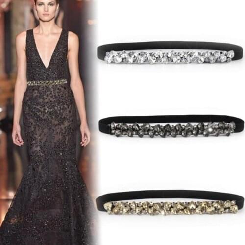High Quality Rhinestone Elastic Belt WomenS Dress Full Crystal Gem Black Female Coat Down Fashion Elegant Luxury Ladies Belt