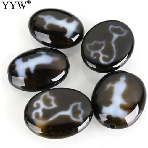 1pc Natural Tibetan Dzi Beads Flat Oval Double-Sided 2018 High Quality Tibetan Dzi Bead For Making Diy Jewelry Bracelet Necklace