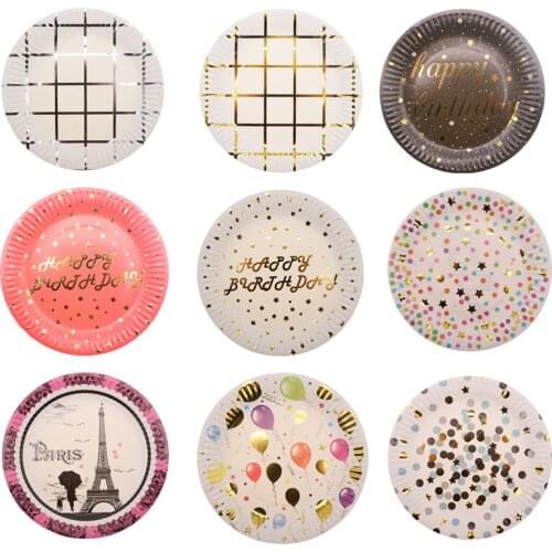 10pcs Disposable tableware set disposable paper plate straw cup gold black red for wedding birthday decoration party supplies