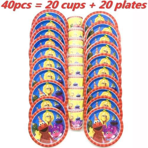 20/40 Sesame Street Elmo Cartoon theme Kids Birthday Party Decoration Set Party Supplies Baby Birthday Pack Event Party Supplies