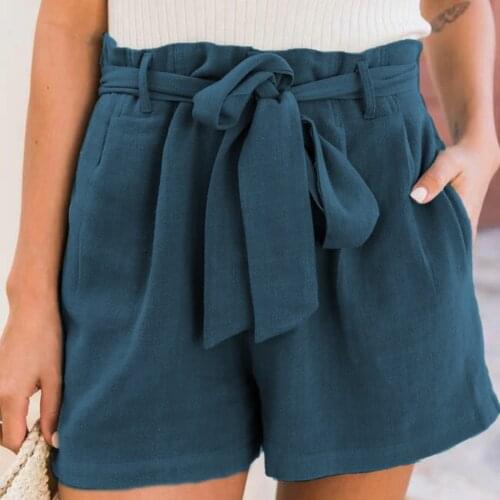 2021 Cotton Linen Shorts Women High Waist Summer Shorts Trousers Womens High Elastic Home Loose Casual Shorts With Pockets
