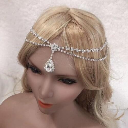2021 fashion luxury shine Rhinestone water drop forehead chain hair chain accessories womens Crystal Hair Jewelry Gift
