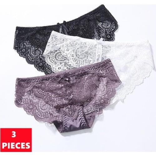 3PCS/Set Women Lace Hollow Panties G-String Low-Waist Underwear Seamless Thong Hot Sale Transparent Knickers Lingerie
