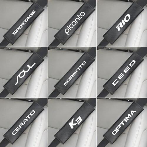 2PCS Car carbon fiber Safety Belt embroidery pattern covers seat belt case for KIA Sportage Picanto RIO SOUL Sorento CEED Cerato