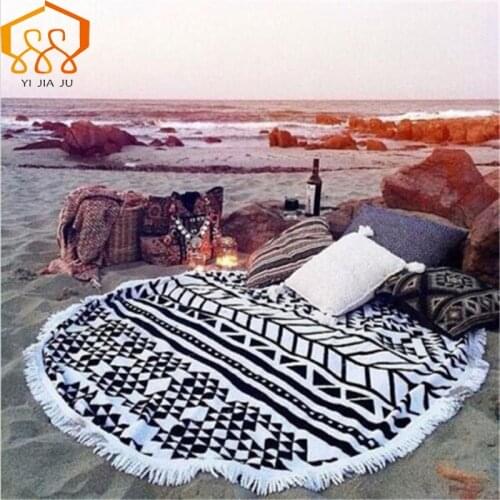 Free Shipping Microfiber Fabric 100% Cotton Printed Round Beach Towels With Tassel Circle Beach Towel Serviette