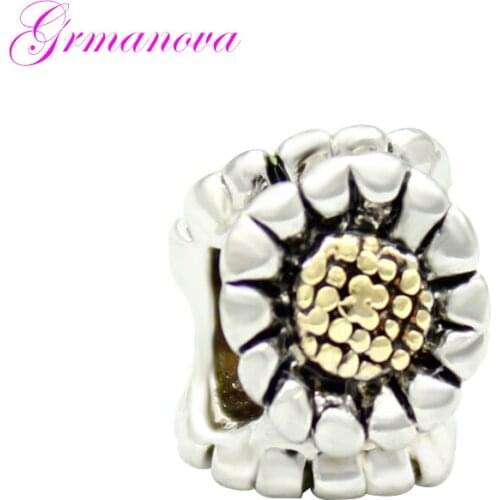 Golden daisy flower charm beads DIY jewelry classic female popular amulet Fit Pandora Bracelet Womens DIY Jewelry