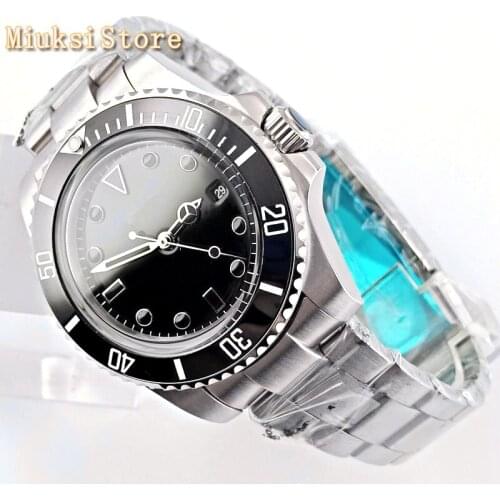Bliger 40mm mens top luxury mechanical watch coated crystal silver case black sterile dial ceramic bezel mens automatic watch