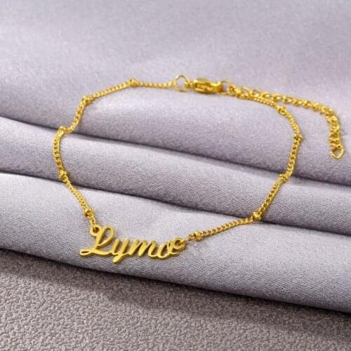 Wanixm Custom Stainless Steel Letter Fashion Beaded Anklets for Women Customized Personalized Foot Chain Bohemian Style Jewelry