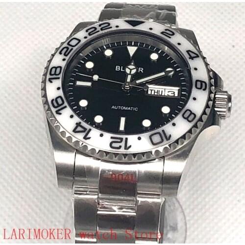 Mens sports and leisure waterproof mens 904L stainless steel strap bracelet watch mh36 mechanical clock white bezel black dial