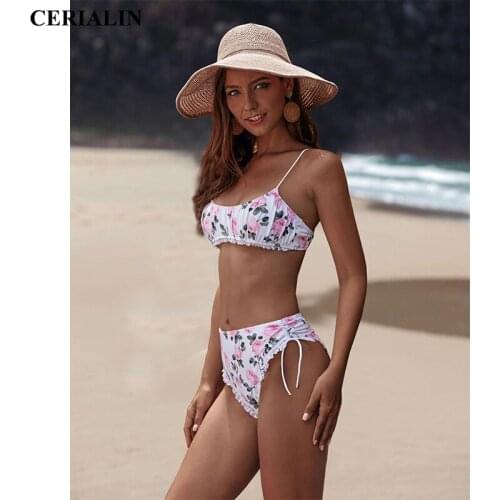 Floral Print Sexy Bikini High Quality Swimming Suit Women Drawstring Swimsuit Two Piece Female Swimwear Good Quality Beachwear