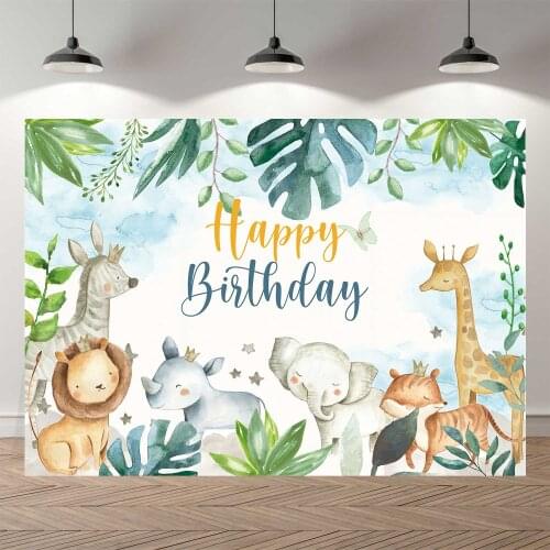 SeekPro Happy Birthday Party Banner Boy Girl Baby Shower Forest Zoo Wild Animals Studio Photo Bacdrop Photography Backgrounds