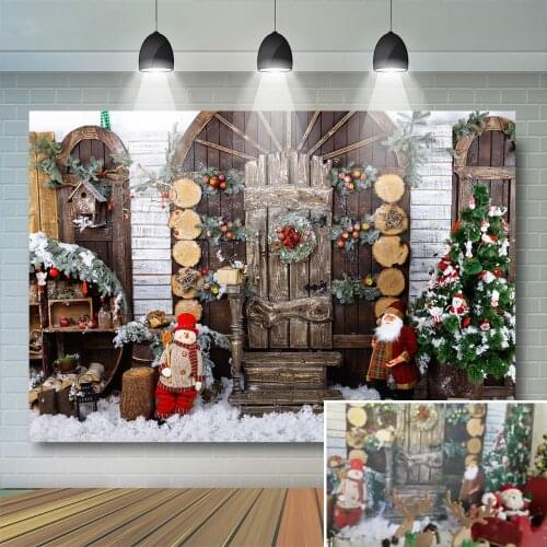 Christmas Snowman Santa Photography Backdrop Kids Child Portrait Adult Photocall Wood Door House Snowy Decor Baby Photostudio