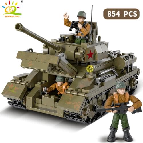 HUIQIBAO 854pcs Military T34 Large Panzer Heavy Tank Building Blocks Toys Weapon WW2 City Soldier Army Figures Bricks Children