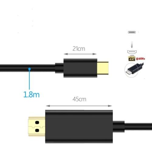 USB C cable 3.1 Type C to HDMI 4K 60HZ 1.8M 6Ft HDTV Adapter For Macbook Sumsung S8 Huawei MateBook Thunderbolt 3