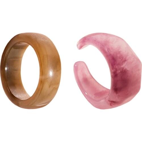 2pcs Simple Fashion Transparent Acrylic Acetic Acid Round Resin Rings Vintage Couple Open Ring Men Women Party Jewelry Gifts