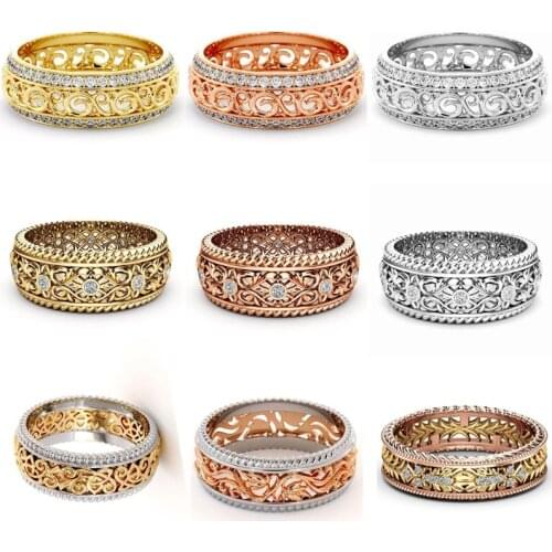 Retro Golden Silver Color Two-Tone Creative Pattern Hollow Engraving Ring for Women Anniversary Party Jewelry Accessories