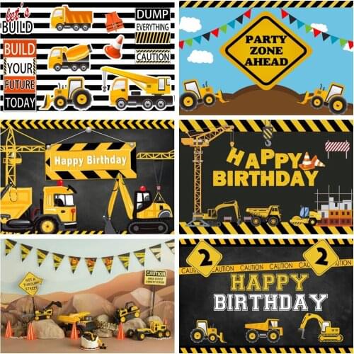 Laeacco Birthday Backgrounds Outdoor Construction Zone Excavator Truck Crane Builder Newborn Customized Photography Backdrops