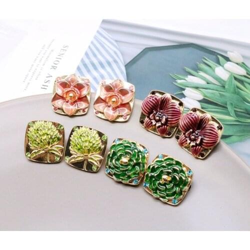 New Design Square Alloy Flower Enamel Cute Stud Earring