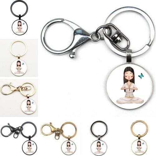 Cute Keychain Beautiful Yoga Girl Pattern Course Souvenir Charm Bag Pendant Keyring Handmade Key Chain Accessories for Girls