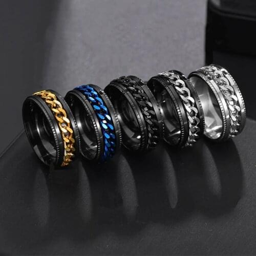 Hot Rotating Chain Rings Titanium Stainless Steel Punk Style High Quality Spinner Chain Men Ring Jewelry Charm Party Gift