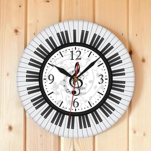 Musical Notes Black And White Wall Clock Piano Keyboard Treble Clef Wall Clock Modern Design Music Studio Decor Pianist Gift