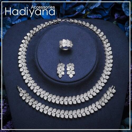 Jewelry Set HADIYANA Wedding Necklace Earring Ring Bracelet Sets Simple Elegant For Women TZ8159 AAA Cubic Zirconias Bisuteria