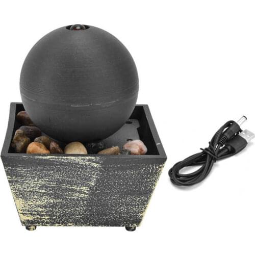 Tabletop Fountain Ornament 3V USB Indoor Tabletop Ball Fountain with LED Light and Stone Desktop Fountain for Home Office Decor
