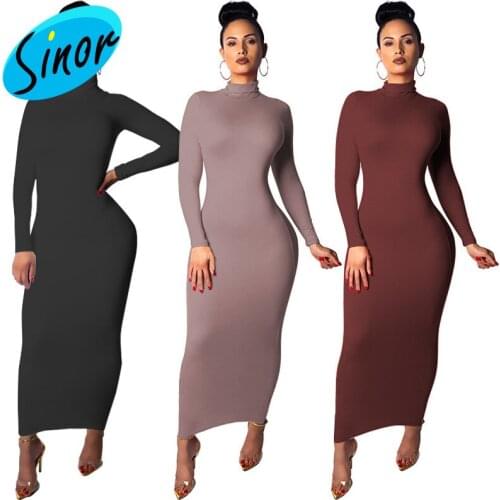 [Bottom Price]New Style for Autumn and Winter Large Size Dress 2020 Foreign Trade Casual Fashion Long Sleeve Turtleneck Dress