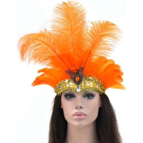 Women Sequins Rhinestone Feather Headband Show Halloween Dancing Party Headpiece