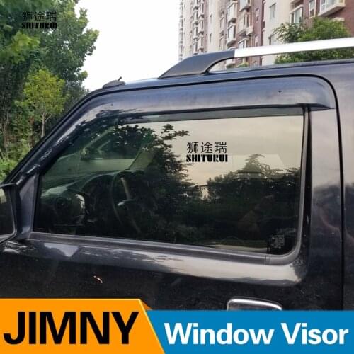 SHITURUI Window Visor Vent Sun Rain Deflector Guard For Suzuki JIMNY 1998-2018 Black stainless steel Car Special