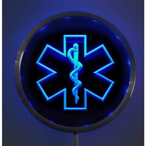 Rs-0714 EMS Paramedic Medical Services LED Neon Round Signs 25cm/ 10 Inch - Bar Sign with RGB Multi-Color Remote Wireless