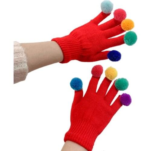 Knitted Full Finger Gloves Funny Colorful Pompom Fingertip Cosplay Party Mittens