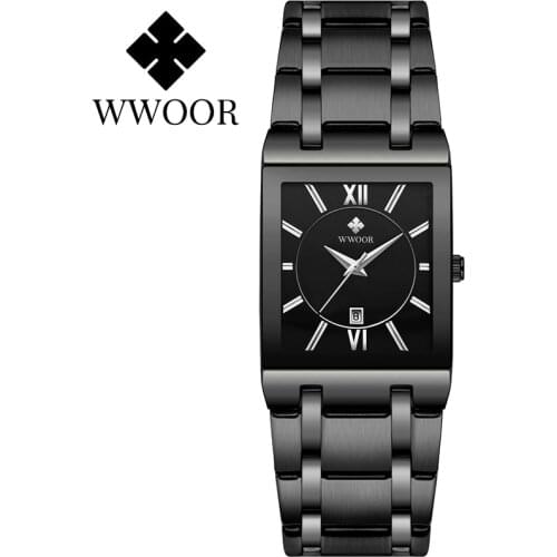 Ladies Wrist Watches 2021 WWOOR Brand Fashion Womens Square Quartz Watch Women Full Black Waterproof Date Clock relogio feminino