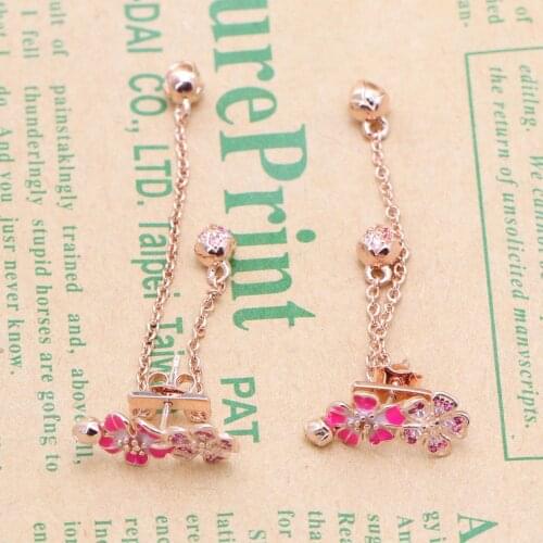 Bewill Original 925 Sterling Silver Long Peach Blossom Earrings Rose Earrings Lady Temperament Tassel Earring For Women Gift