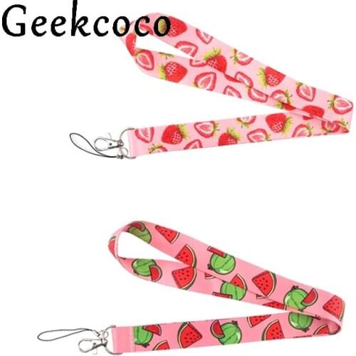 10pcs/lot Sweet fruit pattern Tag Strap Neck Lanyards for key ID Card Pass Gym Mobile Phone USB badge holder DIY Hang Rope J0639