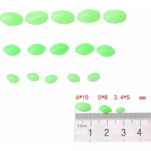 100Pcs 5/8/10mm Premium Green Large Plastic Oval Luminous Fishing Beads Lumo Glow Beans Sabiki Snapper Rig
