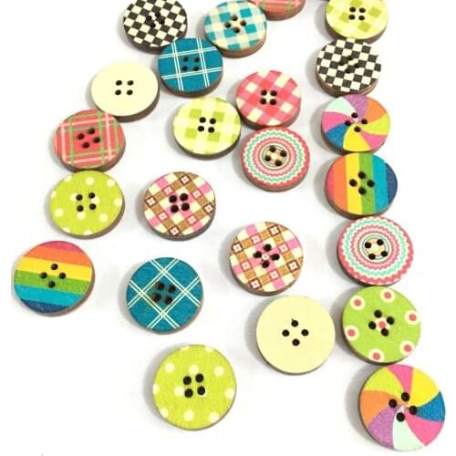 100pc Colorful Simple pattern pattern 4 Holes Round Wooden Buttons For Sewing, DIY, Clothing Accessories 7NK212