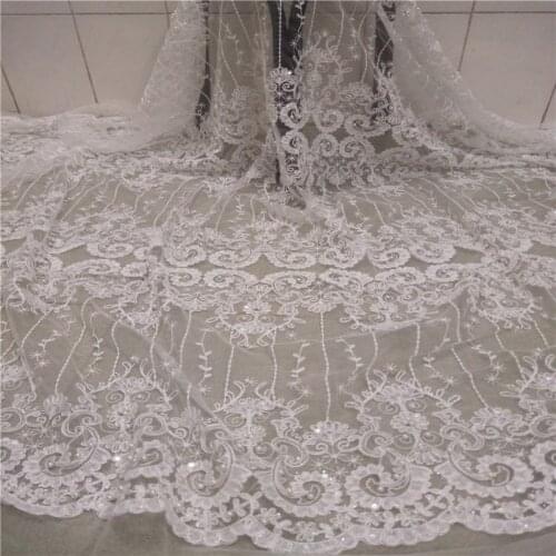 2020 High Quality Handmade Beads Lace Luxury Nigerian Beaded Lace French Tulle Lace Fabrics with Beads for Wedding Party kc19-75