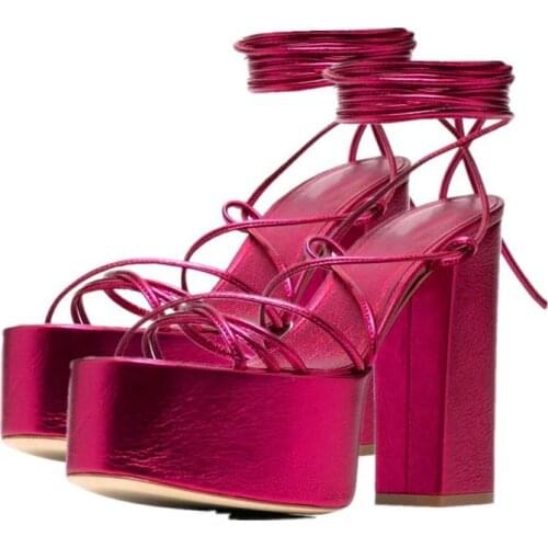 2021 Summer High-heeled Sandals Square Heels Platform Gladiator Sandals Ankle Strap Cross-tied Dress Shoes Woman Pumps Mujer