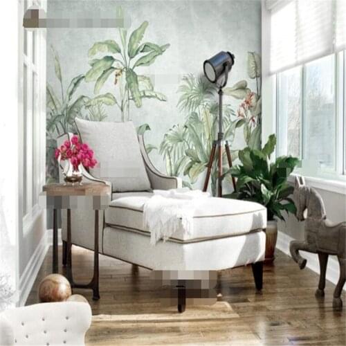 Milofi custom 3D wallpaper mural Nordic Southeast Asia hand-painted oil painting green tropical plant background wall home decor