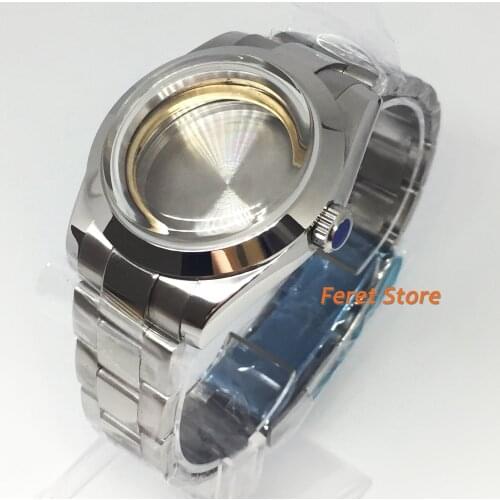 40mm case coated glass silver stainless steel watch case Watch strap fit ETA 2836 Miyota 8215 821A Mingzhu DG2813 3804 movement