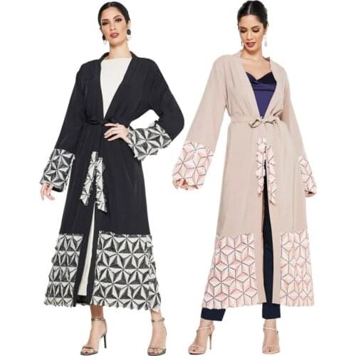 Arab Kaftan Djellaba Dubai Abaya Turkey Kimono Cardigan Muslim Hijab Dress Islamic Women Sequins Robe Tassel Femme Eid Ramadan