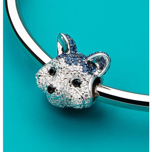 ATHENAIE 925 Sterling Silver Corgi Pet Charms Mixed CZ Yellow Cute Akita Puppy Dog Animal Charms Beads for Bracelet Jewerly