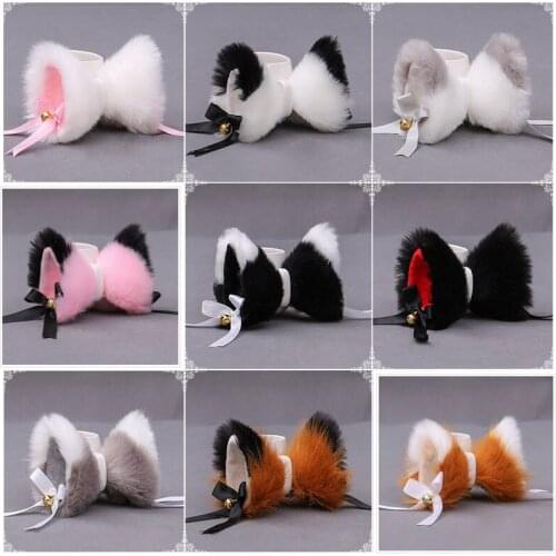 White Black Cat Fox Ears With Bell Hair Clip Cosplay Party Fox Long Fur Costume Hair Clip Halloween Gift Hair Accessory